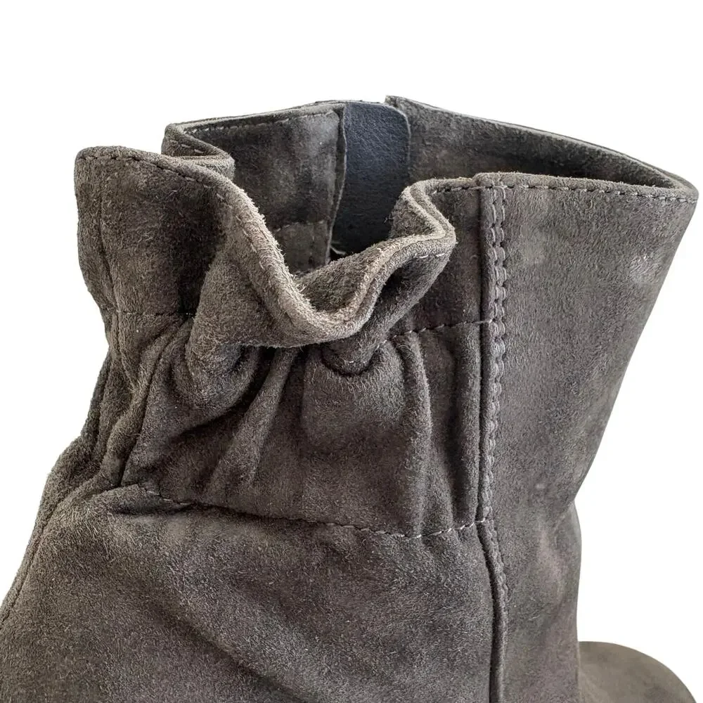 Arturo Chiang Rakel Grey Suede Block Heel Boots w/ Ruffle